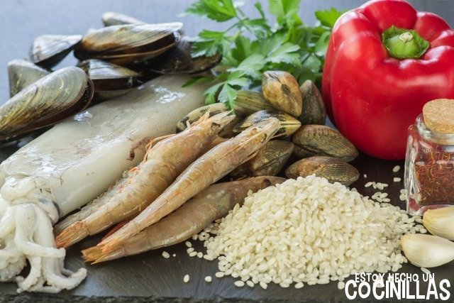 Ingredientes paella de marisco