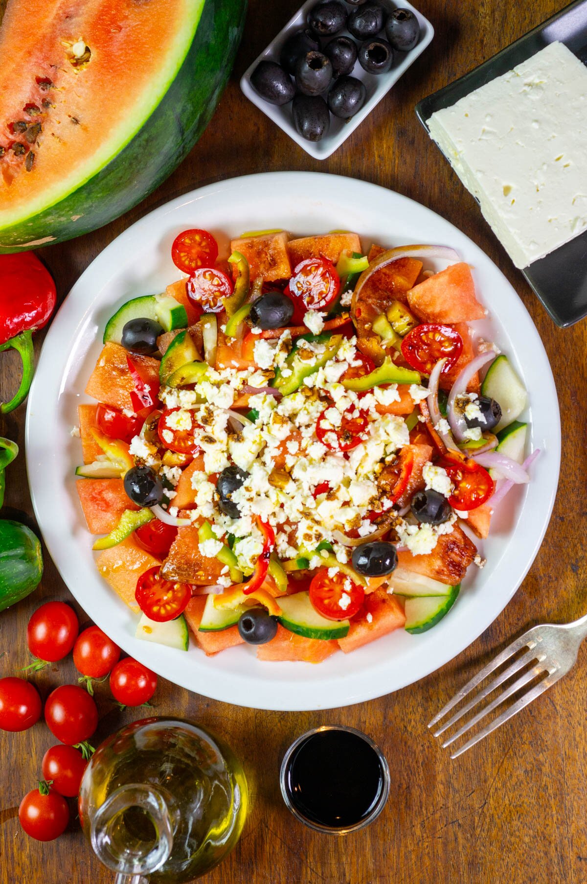 Ensalada de sandía, pepino y queso feta