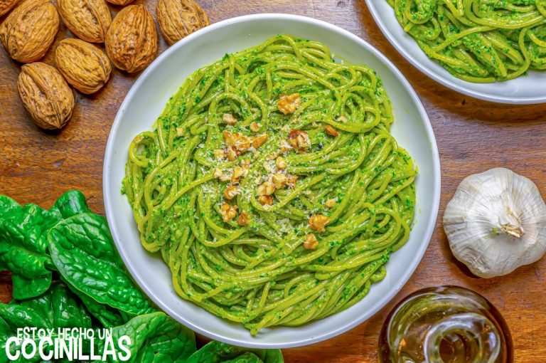 Receta de espaguetis al pesto de espinacas y nueces