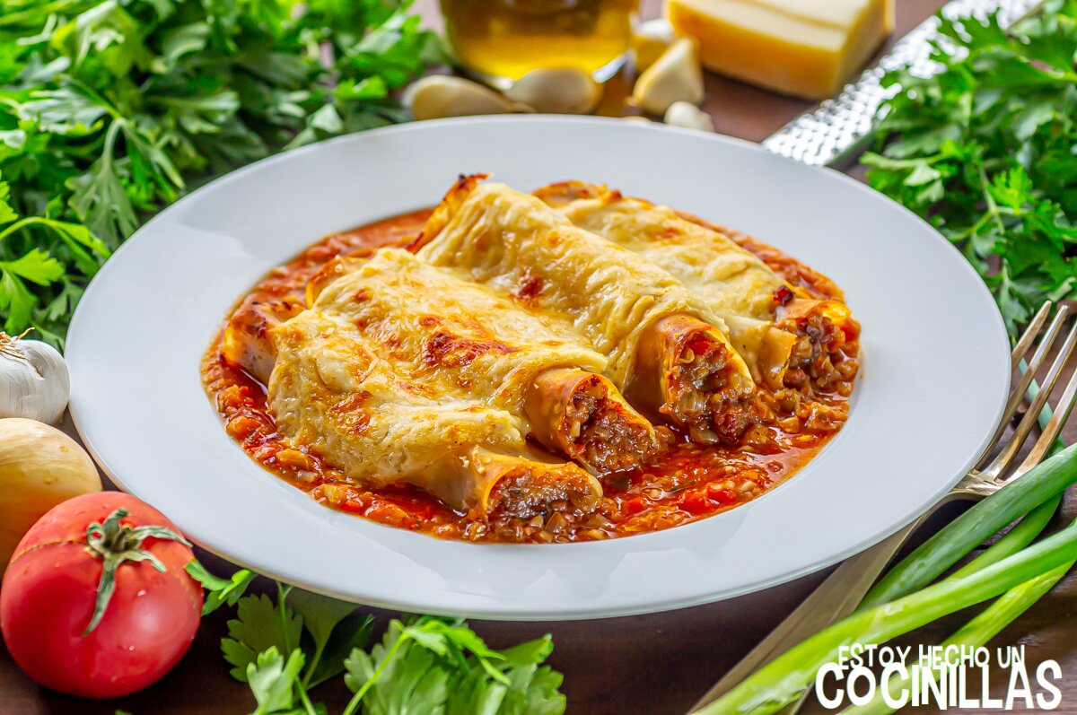 Canelones de manitas de cerdo