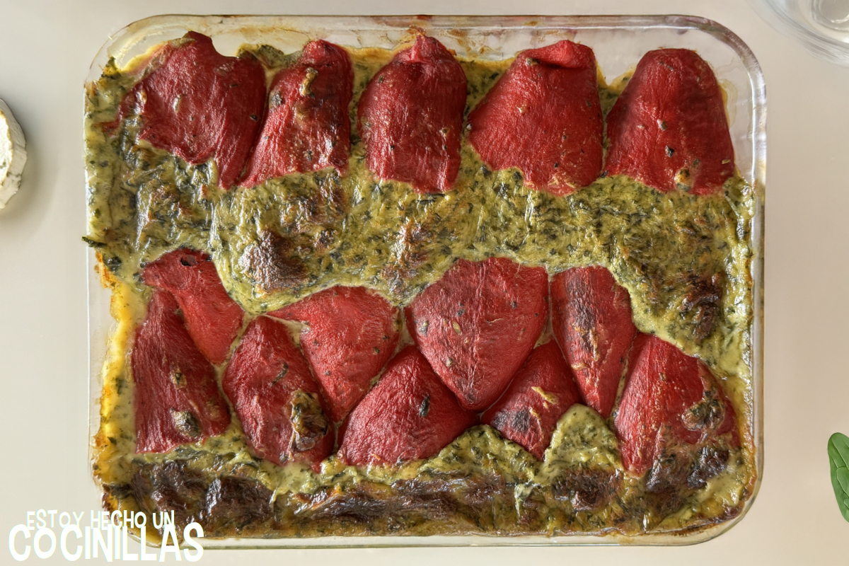 Piquillos rellenos de espinacas y queso de cabra