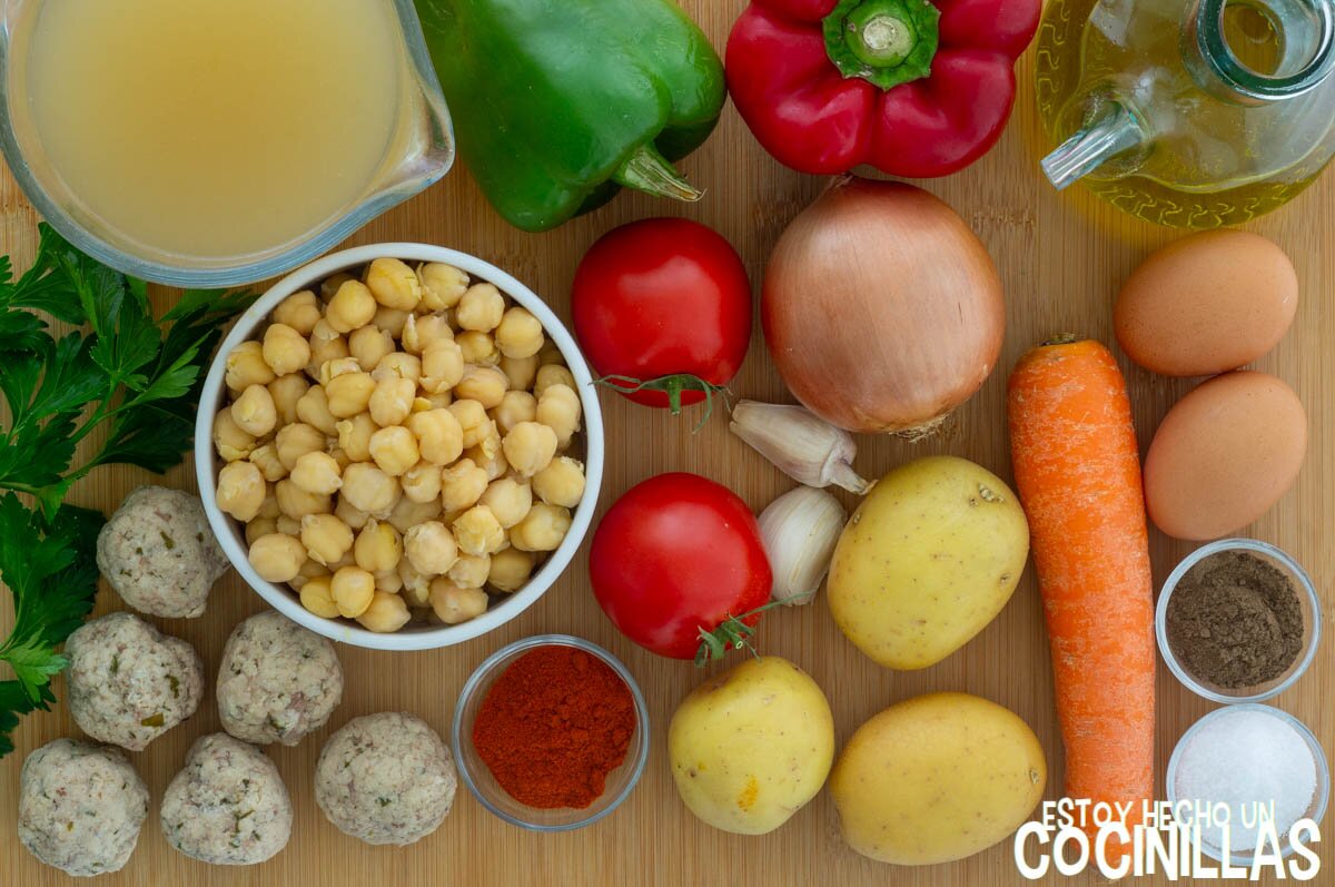 Garbanzos con albóndigas (ingredientes)