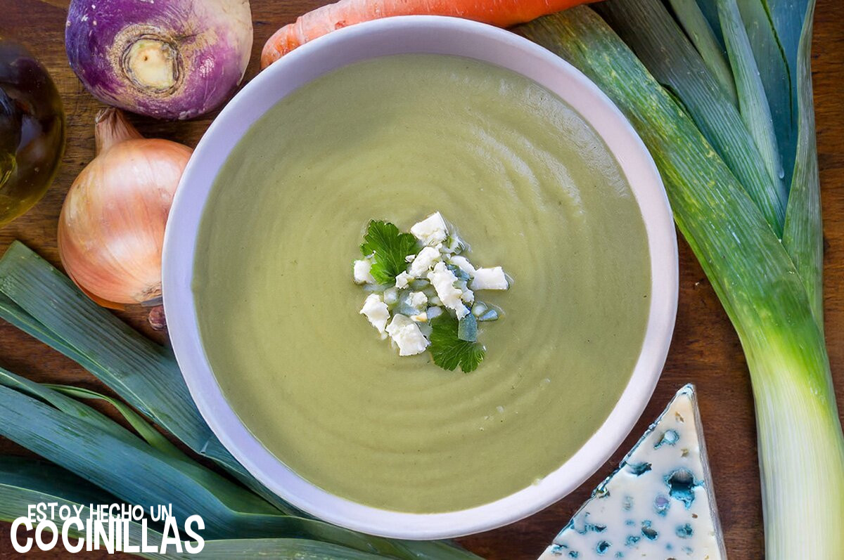 Crema de puerros con queso azul