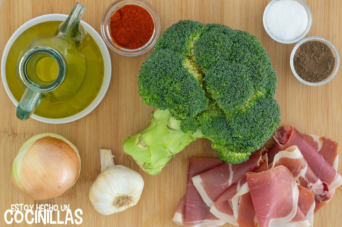 Ingredientes brócoli con jamón