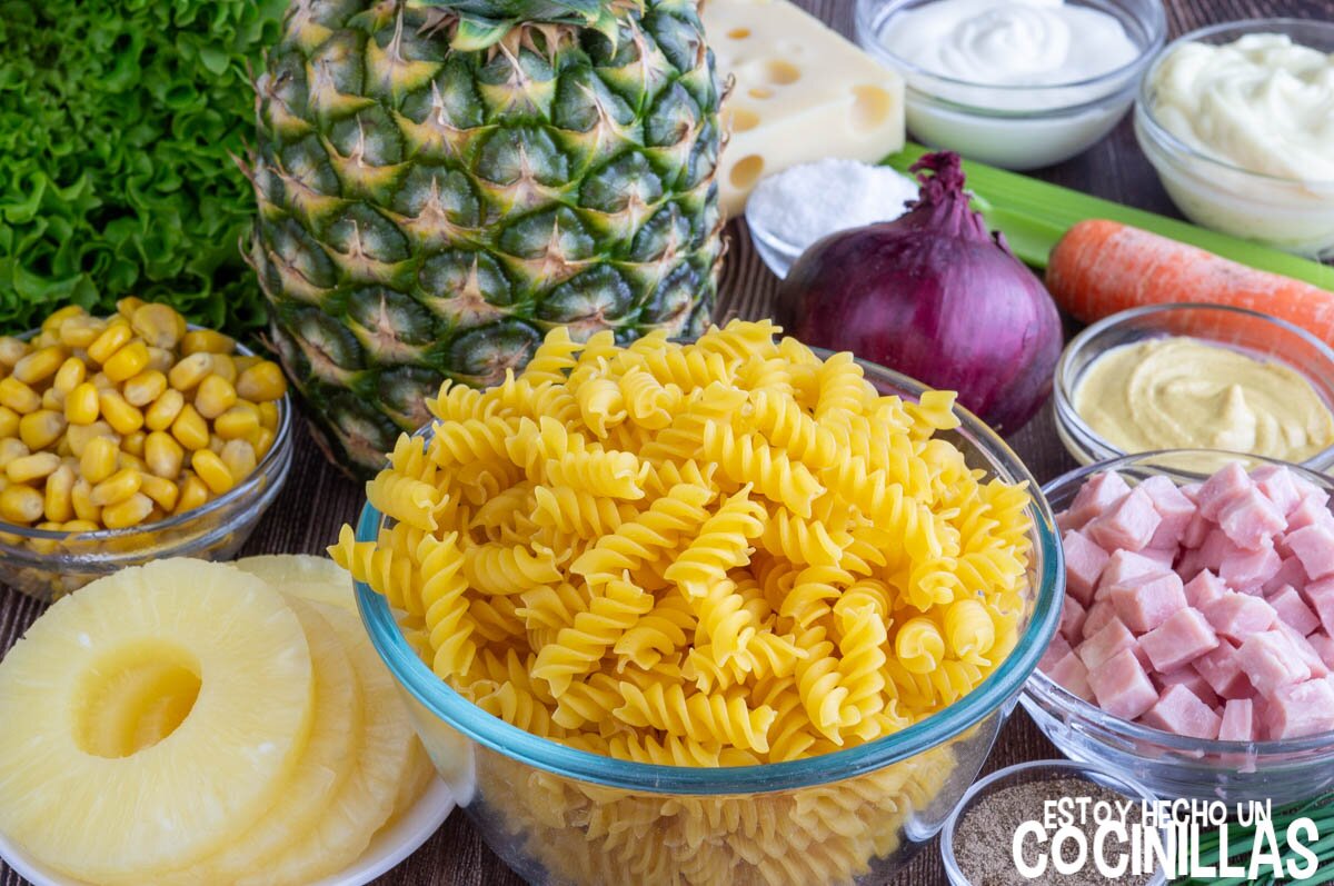 Ingredientes ensalada tropical de pasta