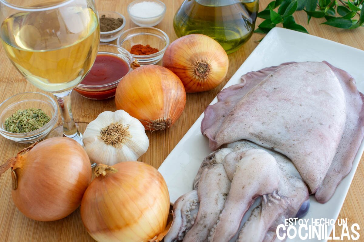 Ingredientes sepia encebollada