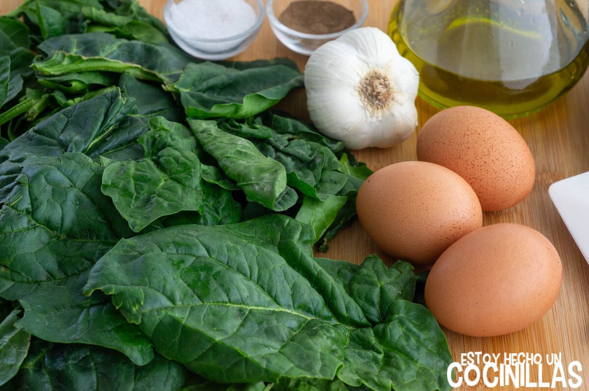 Ingredientes tortilla francesa con espinacas