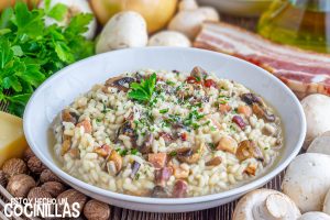 Risotto de champiñones y bacon
