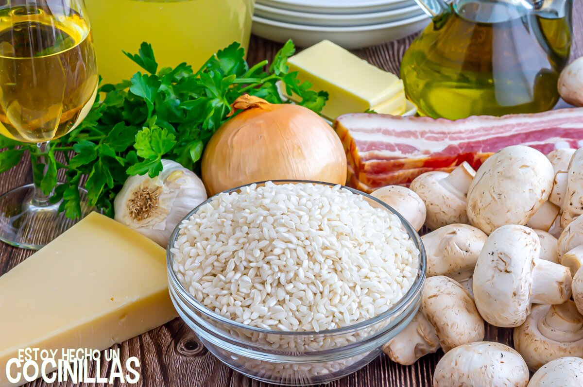 Risotto de champiñones y bacon ingredientes