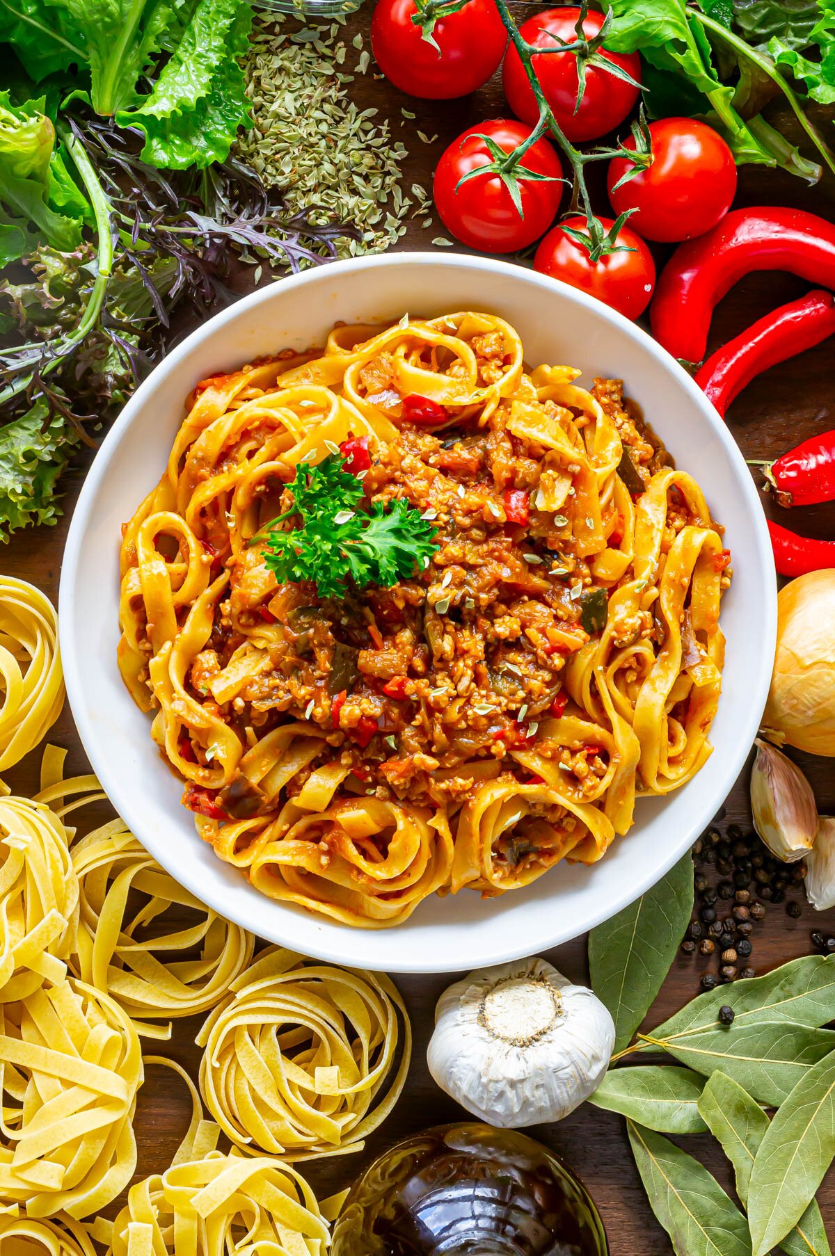 Tallarines con carne picada