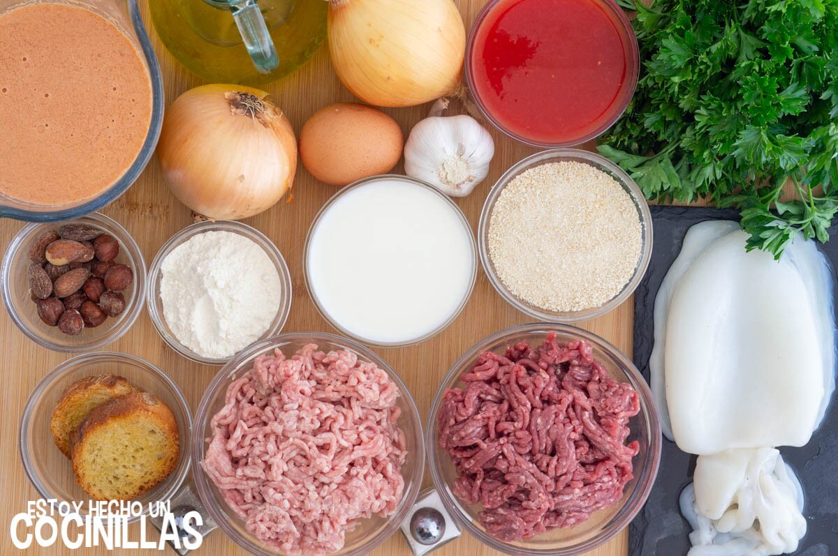 Albóndigas con sepia ingredientes