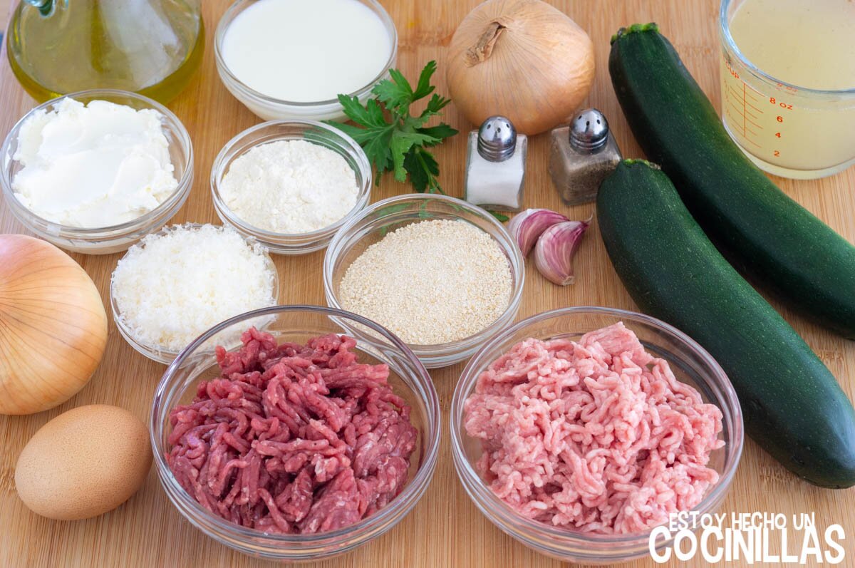 Ingredientes albóndigas en salsa de calabacín