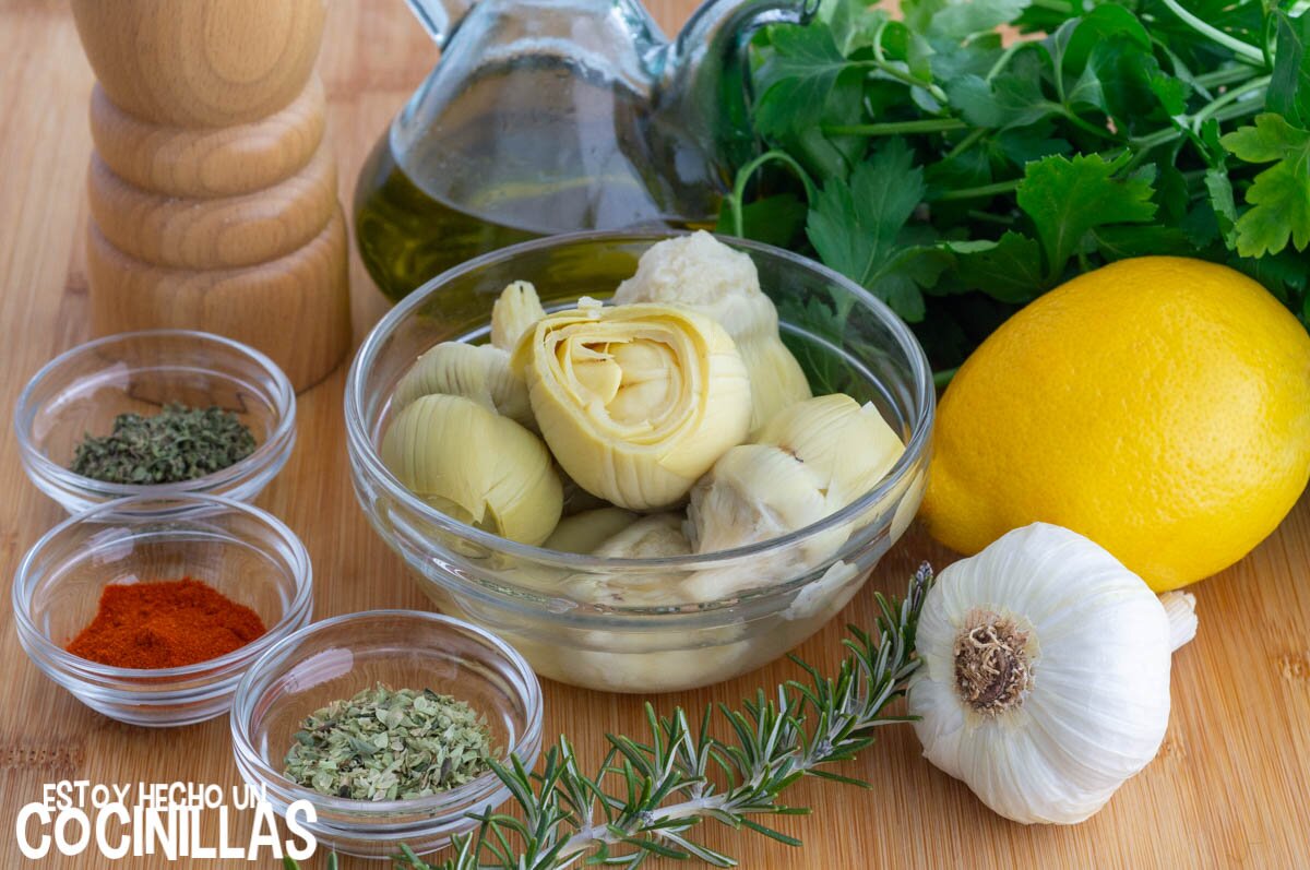 Ingredientes alcachofas aliñadas